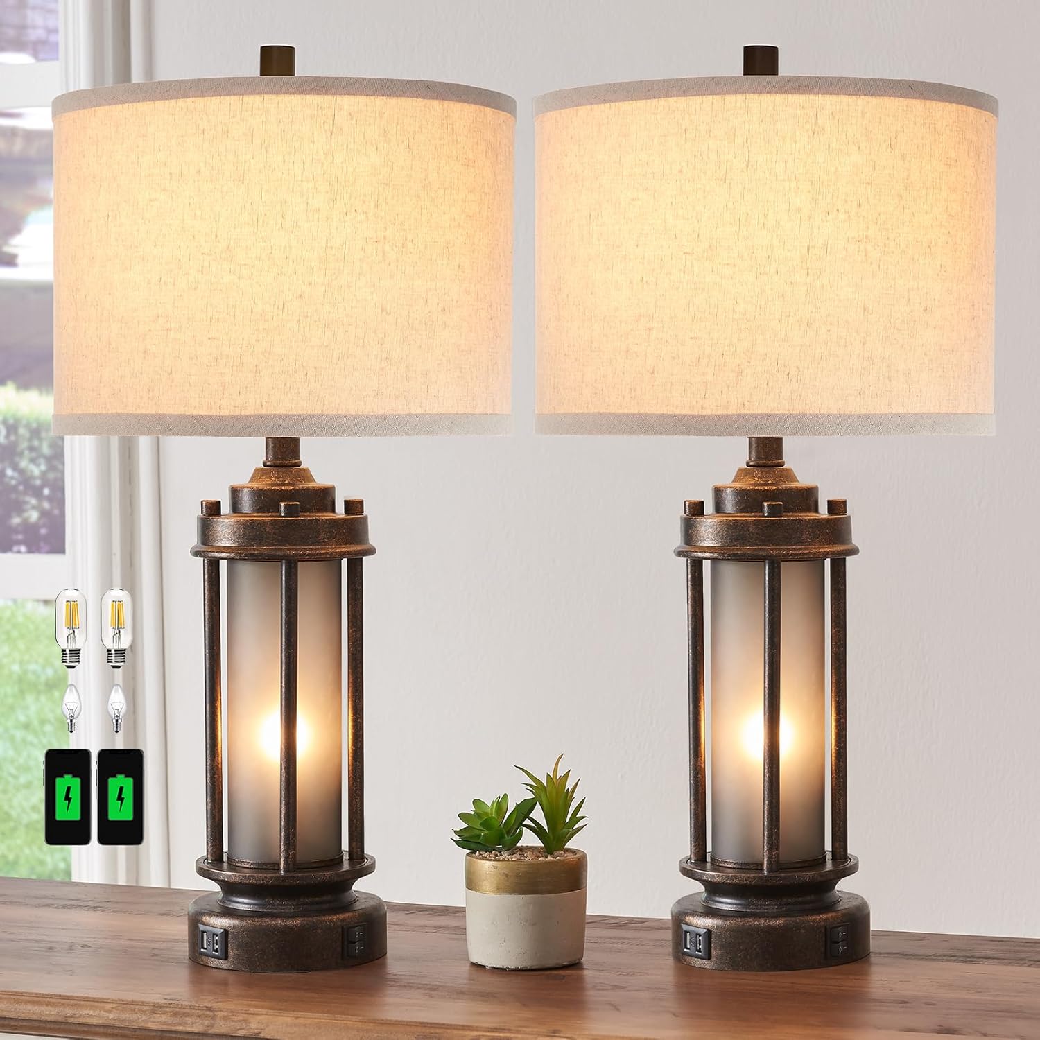 Set of 2 Farmhouse Lamps for Living Room