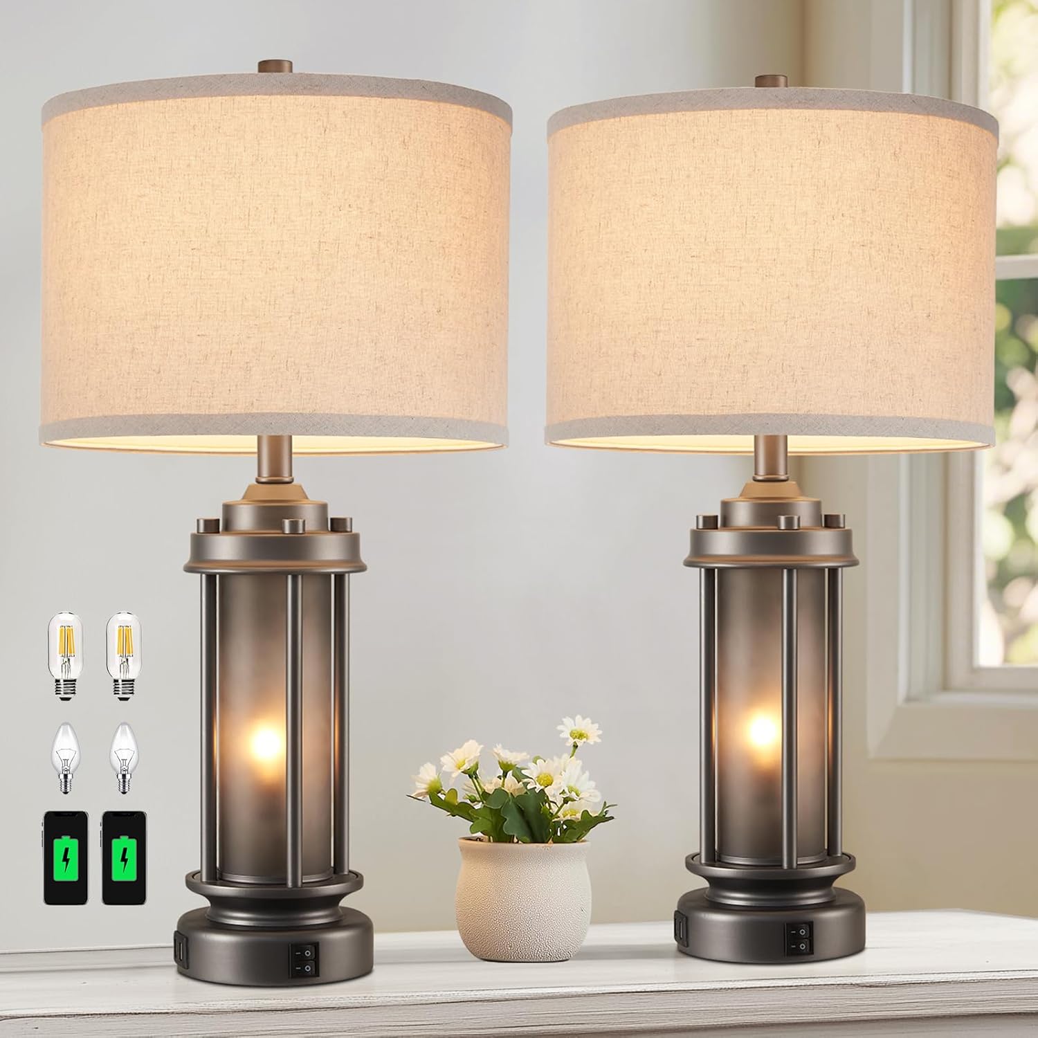 Set of 2 Farmhouse Lamps for Living Room
