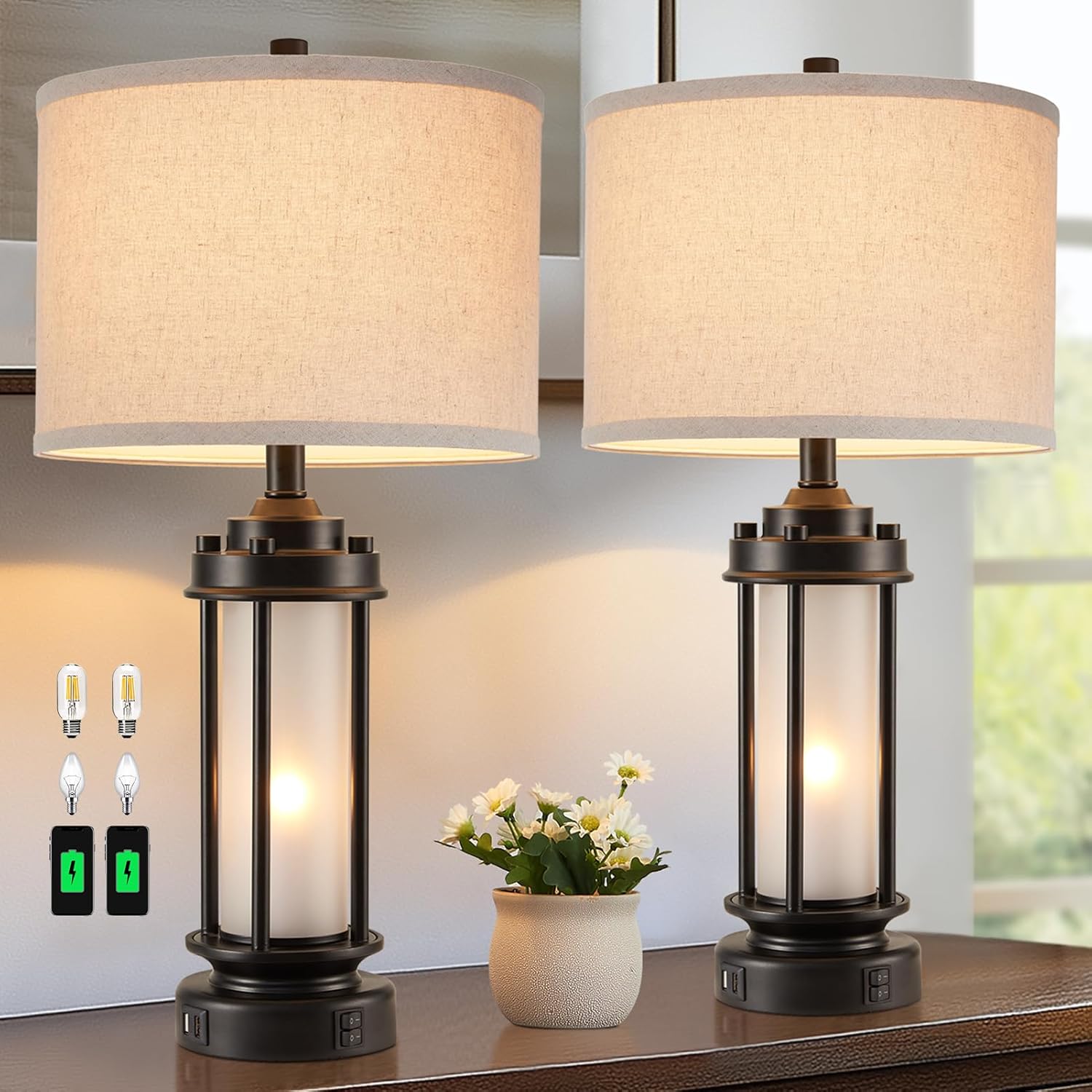 Set of 2 Farmhouse Lamps for Living Room