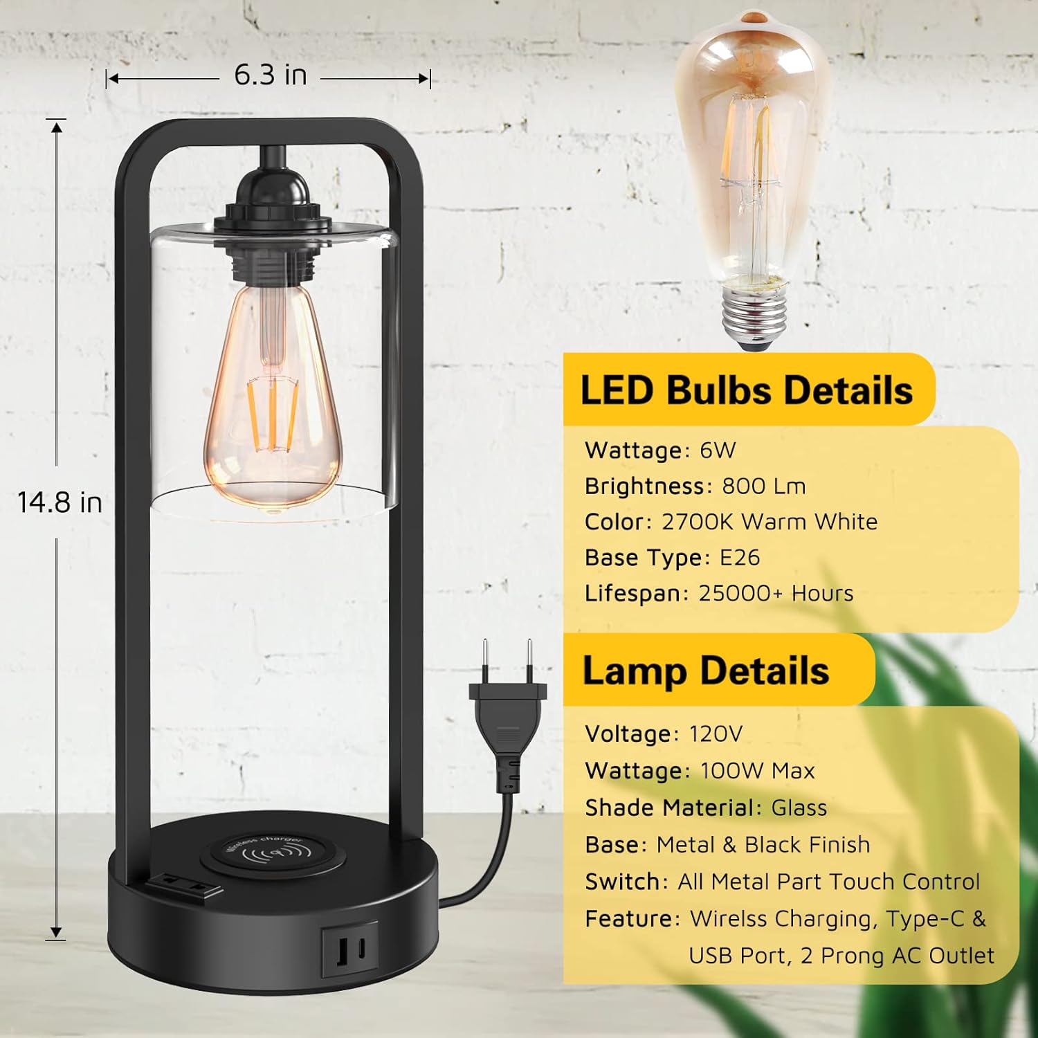 Wireless Charging Table Lamp for Bedroom