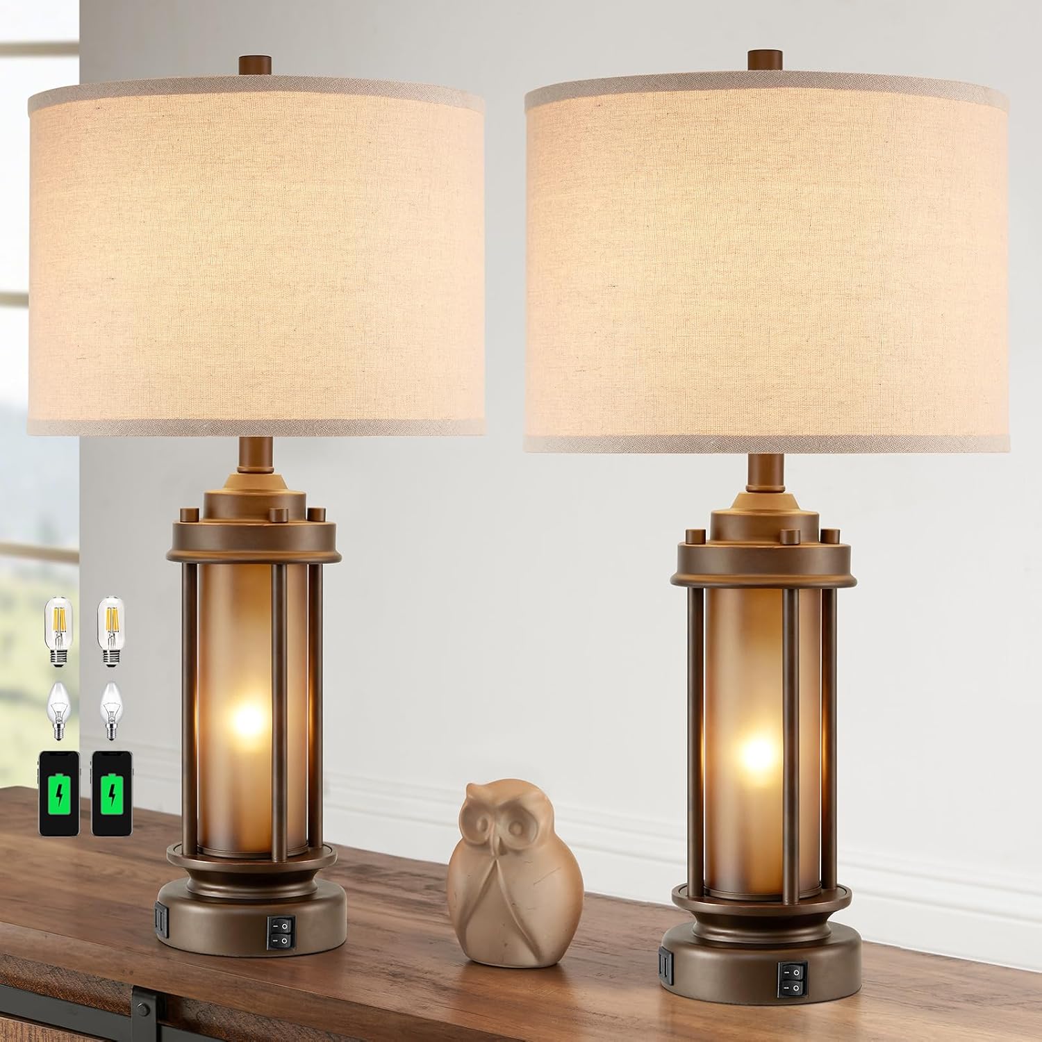Set of 2 Farmhouse Lamps for Living Room