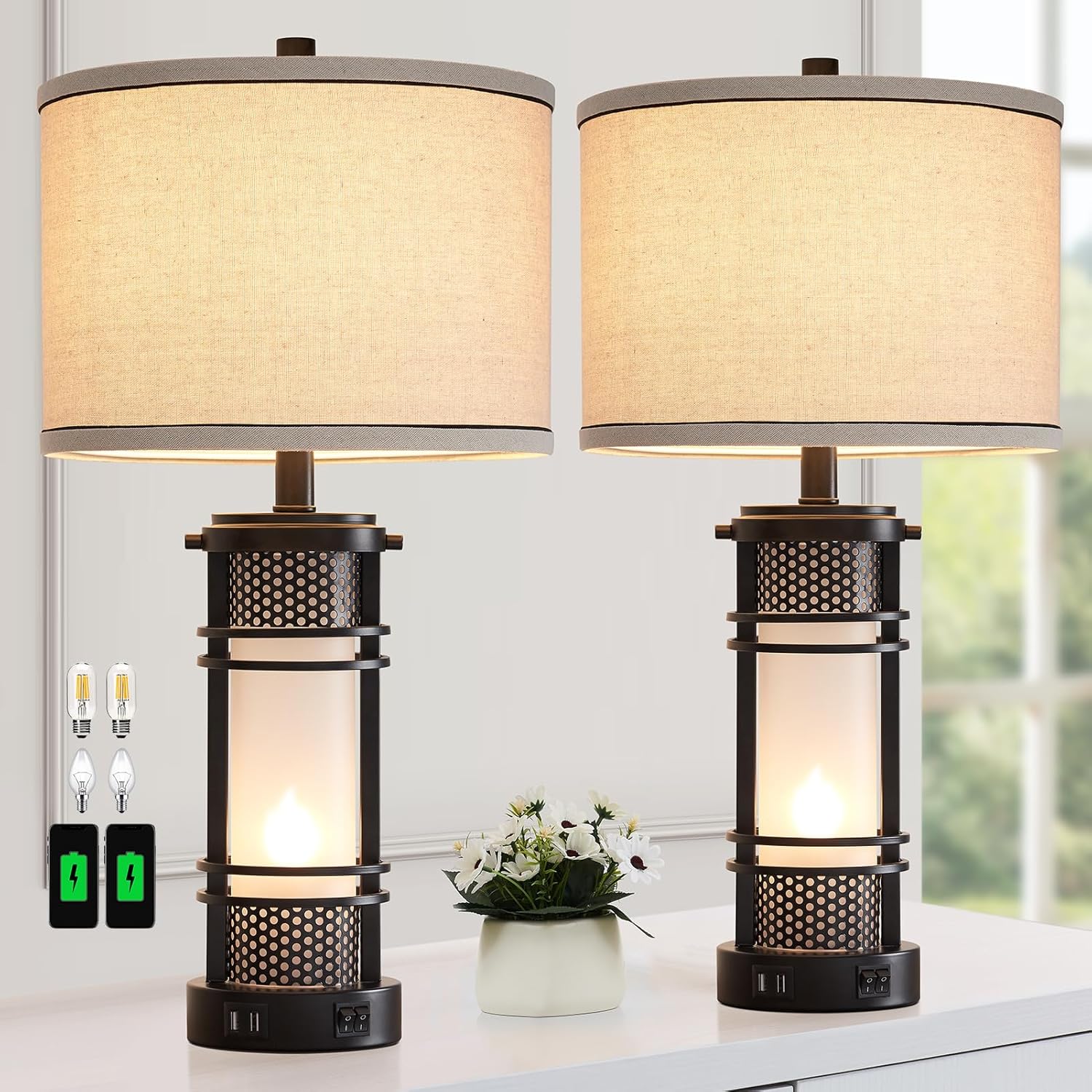Set of 2 Farmhouse Lamps for Living Room